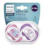 Ciuccio ultra air Philips Avent, per 6-18 mesi, ortodontico e senza BPA, 2 pezzi, custodia da trasporto/sterilizzazione inclusa, SCF080/04