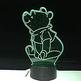 VJHGE Lovely Winnie ha condotto la luce notturna The Pooh Sensor Decor Orso 3D Lampada Preferito da adolescente Mr Sander USB Nightlight Comodino 3D ottico