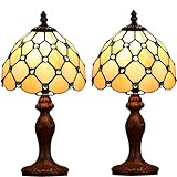 FUMAT Lampada in stile Tiffany, 2 Pezzi Lampada da Tavolo Tiffany, Lampade Tiffany con Paralume in Vetro Colorato, per Soggiorno Camera da letto Studio Tavolino da caffè