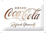 Nostalgic-Art Targa Vintage Coca-Cola – Logo White – Idea regalo per amanti della Coca, in metallo, Design retro per decorazione, 15 x 20 cm