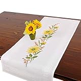 Tischdeckenshop24 Kit da ricamo Fiori gialli, runner da tavola, set completo per tovaglia da ricamare con disegno prestampato, set da ricamo con disegno da ricamare, a punto croce