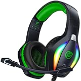 Fachixy [2023 New FC100 - Cuffie da gioco per PS4/PS5/PC/Xbox/Nintendo Switch, PS4 con cavo e luce RGB, cuffie stereo surround con microfono, cancellazione del rumore, colore verde