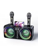 GJCrafts Karaoke, Tutto-in-Uno Karaoke Professionale Completo con Cassa Bluetooth da 30W, 2 Microfoni Karaoke Wireless e Slot per Microfono Ricaricabile, Cassa Completo per Feste, Riunioni a Casa