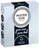 MISTER SIZE – Pure Feel Profilattici Lubrificanti (Extra Sottili, Extra Lubrificati) / Taglia Individuale 47 mm a un Pacco da 3 - Preservativi Sottili 100% Lattice Naturale