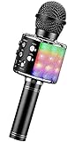 ShinePick Microfono Karaoke Bluetooth, Microfono bambini, Microfoni Wireless LED Flash Portatile Karaoke Player con Altoparlante per Android/iOS, PC e Smartphone(Nero)