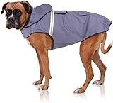 Bella & Balu Impermeabile Cane - Cappotto impermeabile per cani con cappuccio e catarifrangenti per protezione dal freddo, pioggia e neve in inverno e in vacanza. (L| Grigio)