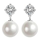 EVELYN Orecchini di perle da donna in argento sterling 925, Orecchini a perno con cristalli austriaci di diamante, gioielli regalo per le donne