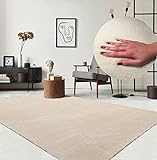 the carpet Relax Tappeto moderno a pelo corto, soggiorno, fondo antiscivolo, lavabile fino a 30 gradi, morbidissimo, aspetto pelliccia, Beige, 80 x 150 cm