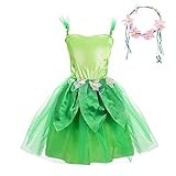 Lito Angels Trilli Tinkerbell Costume per Bambina, Vestito Fata Verde con Corona di Fiori, Taglia 5-7 anni, L