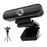 VIZOLINK W4DS 4K Webcam PC con Microfono, Campo Visivo 78°, Messa a Fuoco Fissa, Plug&Play, con Protezione della privacy, Treppiede, USB Webcam Full HD per Videochiamate, Conferenza e Studio