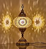 DEMMEX Lampada da tavolo turca, lampada da tavolo a mosaico turco marocchino, lampada da comodino, lampada in vetro a mosaico colorato stile Tiffany, fatta a mano, 36 cm