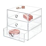 iDesign Porta trucchi con 3 cassetti, Mini cassettiera per trucco, gioielli e cosmetici, Organizzatore trucchi in plastica a forma di cubo, trasparente