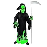 Spooktacular Creations Vestito Halloween Bambino Vestito Scheletro Bambino Luminoso Grim Reaper Glow in the Dark Deluxe Phantom Costume Fancy Dress per bambini (Small, black)