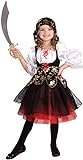 Tante Tina Costume da piratessa da Bambina - Vestito Pirata per Bimba Composto da 2 Pezzi: Abito e Fascia - Nero/Bianco/Rosso - Taglia M (128) - Indicato per Le Bambine dai 5 ai 7 Anni