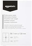 Amazon Basics - 100 fogli A4 Etichette Multiuso, 99.1mm x 139 mm, 400 unità, 100 confezioni da 4, Bianco