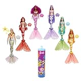 Barbie Sirena Color Reveal - Bambola Sirena Arcobaleno - Copertura Blu Metallizzata - Effetto Cambia Colore - 7 Sorprese - Regalo per Bambini 3+ Anni