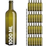 acquaverde | 12 Bottiglie Marasca in Vetro Scuro Uvag, Bottiglia Quadra per Olio e Liquore, 1000 ml con Tappo Dosatore