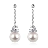 D.Perlla - Orecchini lunghi da donna in argento 925 con perle coltivate e zirconi cubici, regalo perfetto