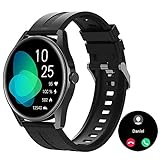 HUAKUA Smartwatch Uomo Chiamate e WhatsApp Rotondo Orologio Smart Watch Fitness con Risposta Chiamate Bluetooth Contapassi da polso Cardiofrequenzimetro Saturimetro Impermeabile per Andorid iOS Nero