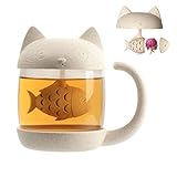 Cymax Tazza Gatto, 250 ml mug tazza da tè in vetro con infusore, perfetto regalo di compleanno di Natale per gli amanti dei gatti
