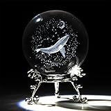 HDCRYSTALGIFTS Sfera decorativa in cristallo balena incisa 3D con supporto 60mm (2.3in) vetro mare animale sfera ornamento Feng Shui palla di vetro decorazione della tavola della casa
