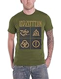 Led Zeppelin Ledzeppelin_Gold Symbols Square_Men_Green_TS: L T-Shirt, Nero (Black Black), Large Uomo