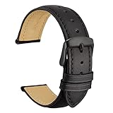 WOCCI 24mm Vintage Cinturino in Pelle con Fibbia Nera, Cinturini di Ricambio (Nero)