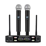 micfuns K7 - Kit microfono professionale wireless 2 palmare VHF 230-250 MHz sistema microfono 100 m distanza per karaoke, feste, lingua