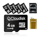 Cloudisk 5 Pack 4 GB Micro SD Card con adattatore MicroSD Lettore di schede di memoria Vendita in serie (5Pack 4GB)
