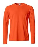 Clique - T-shirt manica lunga Uomo Basic-T L/S, in cotone Jersey, colletto elasticizzato, nastrino parasudore, vestibilità slim-fit (arancio XL)