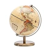 TOPGLOBE 14cm Mappamondo Antico - Mappa inglese - Supporto in metallo Colore bronzato - Grande sfera rotante - Decorazione da scrivania educativa/geografica/moderna