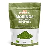 Moringa Oleifera Bio in Polvere - Qualità Premium - 400g. Biologica, Naturale e Pura. Foglie Raccolte dalla Pianta di Moringa Oleifera. NaturaleBio