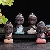 Confezione da 4 mini statuette di Buddha carino, in ceramica, piccole statuette di monaco, sculture mandala yoga per ufficio, auto, decorazione della casa