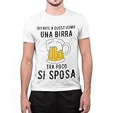 CHEMAGLIETTE! Maglietta Addio al Celibato T-Shirt Divertente Uomo con Stampa Ironica Offrite Una Birra Tuned, Colore: Bianco, Taglia: XL