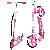 Ansobea Monopattino per bambini, monopattino con ruote grandi, regolabile in altezza e pieghevole, con portata fino a 100 kg, colore rosa