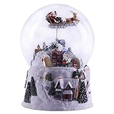 Carillon a sfera di cristallo di Natale, carillon a sfera di cristallo di cervo volante con casa di neve di Natale Carillon a palla di neve girevole luminoso con piccolo treno