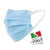 Mascherine Chirurgiche Certificate CE italiane, Tipo 2R, Elastico morbido, Monouso, Colorate azzurre, Confezione da 50 pezzi