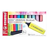 Evidenziatore - STABILO BOSS ORIGINAL Desk-Set - 10 Colori assortiti 5 Neon + 5 Pastel