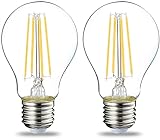Amazon Basics - Confezione da 2 lampadine a LED, con attacco Edison E27, piccole, da 7 W (equivalenti a 60 W), Luce Bianca Calda con filamento in vetro trasparente, non dimmerabili