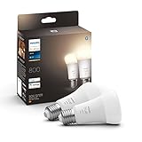 Philips Hue White 2 Lampadine LED Smart, Bluetooh, Controllo Vocale E27, 9W, Dimmerabili, 800 Lumen, Luce Bianca Calda