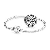 Pandora, set regalo originale, 1 braccialetto in argento con cuore e chiusura 590719 e 1 charm in argento “Apri il tuo cuore” 790964, argento, cod. 590719-21 + 790964
