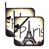 Tower Love Paris - Set di 2 presine resistenti al calore, impermeabili, durevoli, con cordino. Utilizzate per cucinare, cuocere al forno e barbecue.