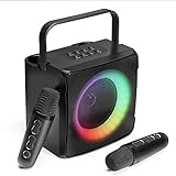 AFAITH Karaoke con 2 Microfoni Wireless,Karaoke Portatile Professionale Completo con Illuminato RGB e Vocoder,Cassa Karaoke per Bambini Adulti Festa,Supporto Bluetooth/chiavetta USB/AUX