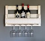 Portabottiglie in legno di alta qualità per la parete - con portabicchieri - bianco - pronto per il montaggio - scaffale per bottiglie e bicchieri da vino