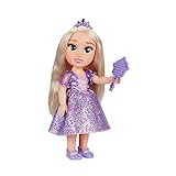 Disney Princess Bambola 38 cm di Rapunzel, con i Suoi Abiti Iconici Arricchiti da Dettagli Glitterati, Tiara Scintillante e Scarpette Coordinate, i Suoi Occhi Brillano