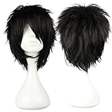 COSPLAZA Parrucca Cosplay Wig Short Rock Spiky Straight Dark Black Heat Resistant Synthetic Hair 30cm Anime Full Hair
