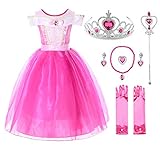 JerrisApparel Ragazze Principessa Aurora Costume Elegante Tulle Festa Vestito (5 Anni, al Caviglia con Accessori)