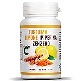 Natural Sprint - Curcuma e Piperina Zenzero Limone Vitamina C-130 cpr naturale, integratore di Curcuma,Integratore di Vitamina C,contro raffreddori, dolori articolari e infiammazioni