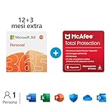 Microsoft 365 Personal - 1 persona- Per PC/Mac/tablet/cellulari Abbonamento di 12 + 3 mesi - codice via email + McAfee Total Protection – 6 dispositivi – abbonamento 12 mesi – codice via email