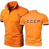 Polo Morbida da Uomo per CCCP T-Shirt A Maniche Corte Traspirante con Stampa Semplice Activewear Patchwork T-Shirt da Rugby Top Abbigliamento Bottoni-Orange||M
